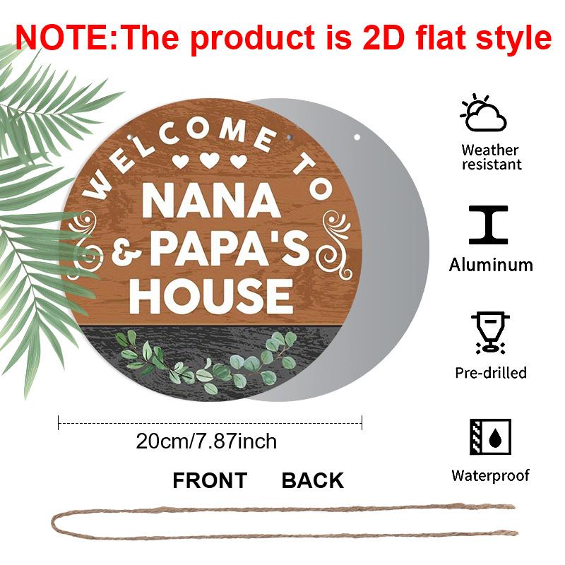 2D Flat, 1pc Nana & Papa'S House Welcome Sign, Rustic Wood Grain with Eucalyptus Wall Decor, Featuring Heart And Floral Design, Perfect for