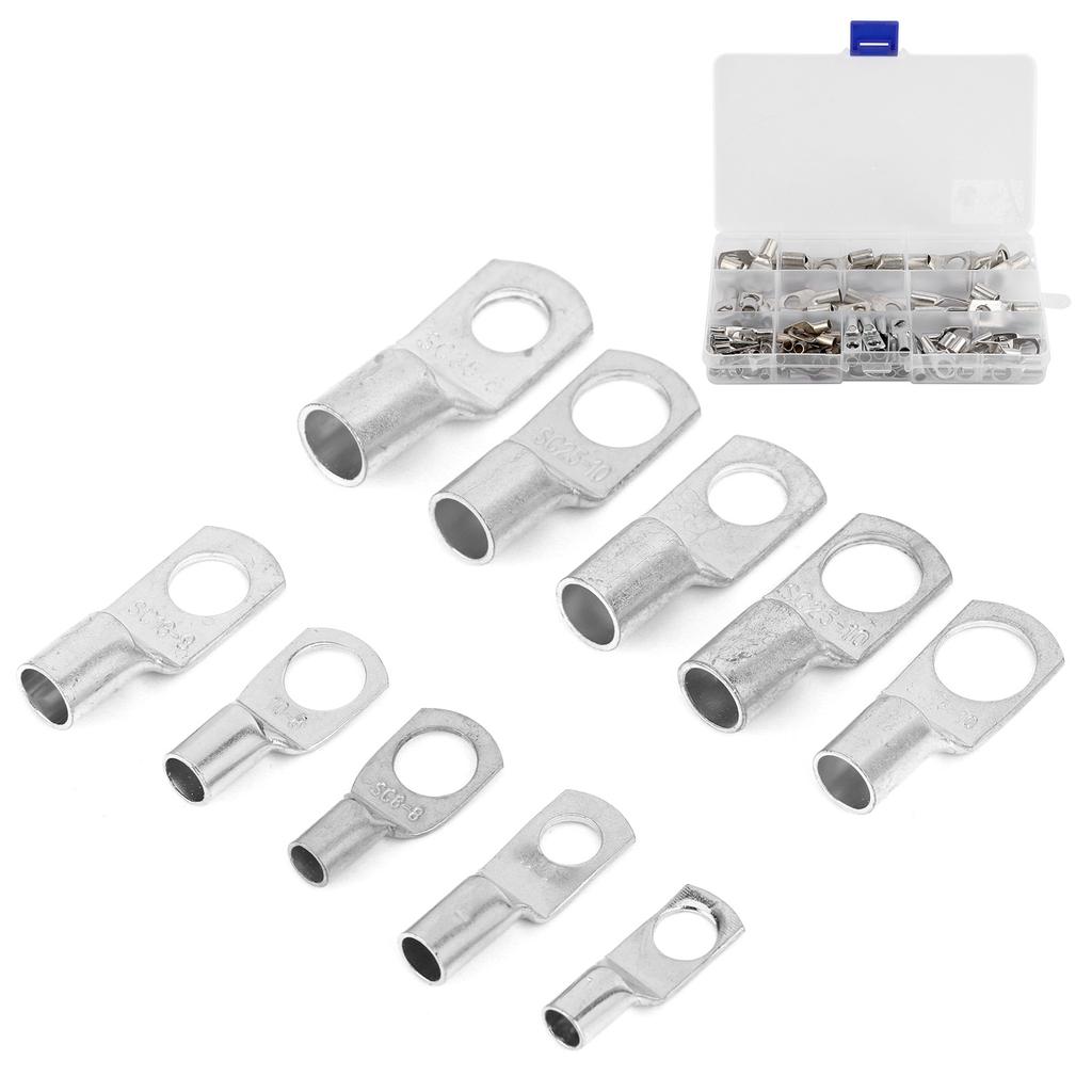 90pcs SC Battery Wire Lugs Tinned Copper Crimp Rings Connectors Eyelets for Auto Car Marine