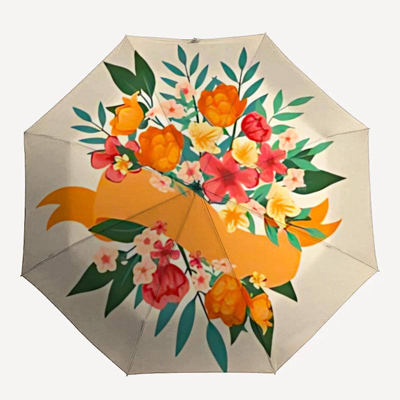 

1pc Floral Pattern Automatic Folding Umbrella - Portable Foldable Design with 8 Ribs, Durable Plastic & Iron Frame, Casual Outdoor Accessory