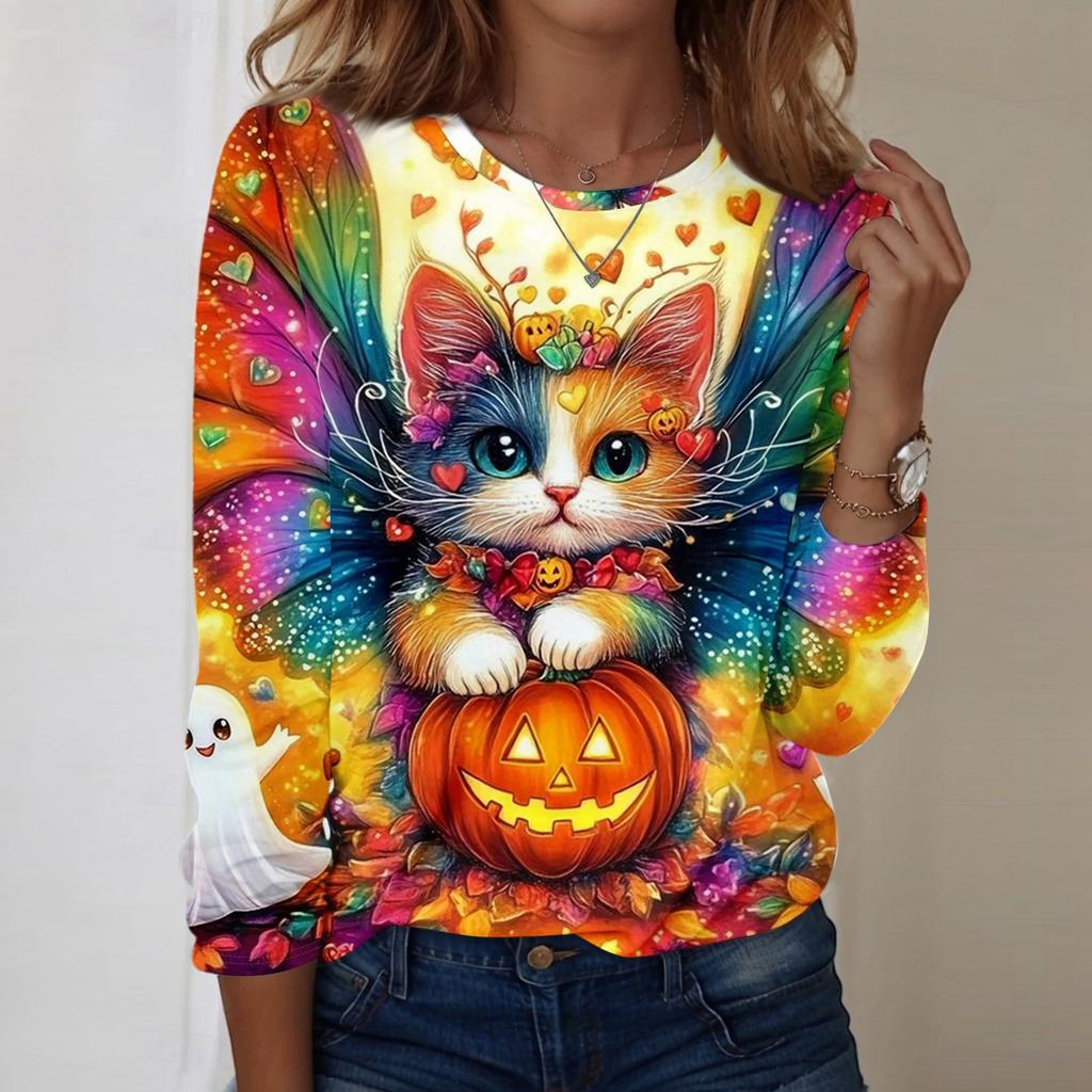 Women's Halloween Printed Round-neck Loose Long-sleeved Top