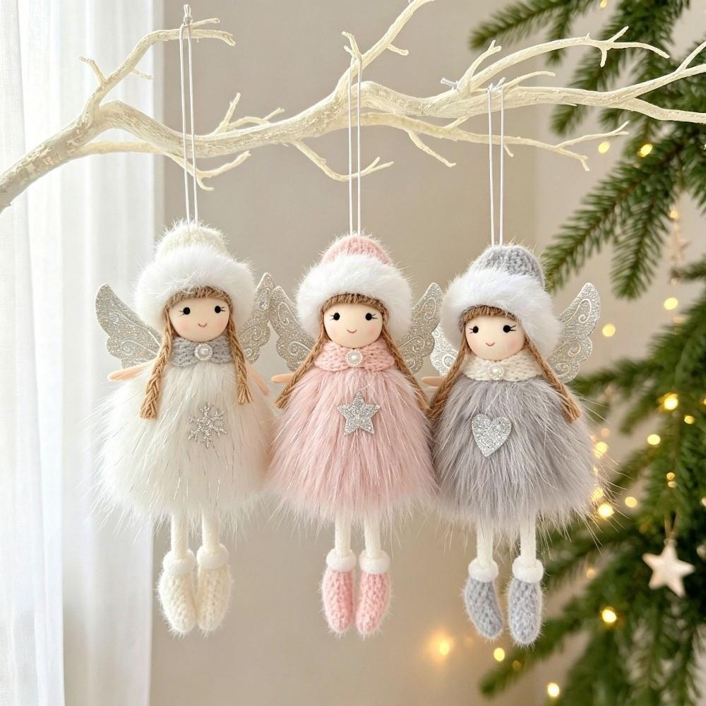 Fabric Xmas Tree Angel Pendant Mesh Angel Girl Hanging Pendant Xmas Holiday Party