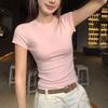 Women's Slim-Fit Crew Neck Short Sleeve T-Shirt Casual Daily Bodycon Basic Top Soft Comfortable Tee