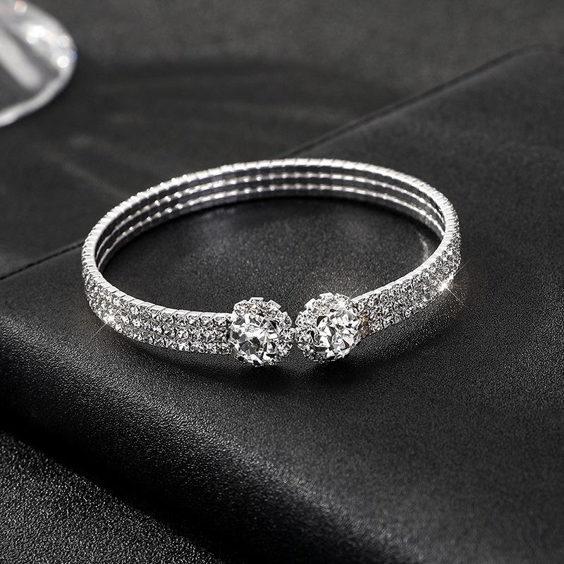 Elastic Diamond Bracelet, Gold and Silver Claw Chain Open Bracelet Bridal Rhinestone Full Diamond Bracelet Women