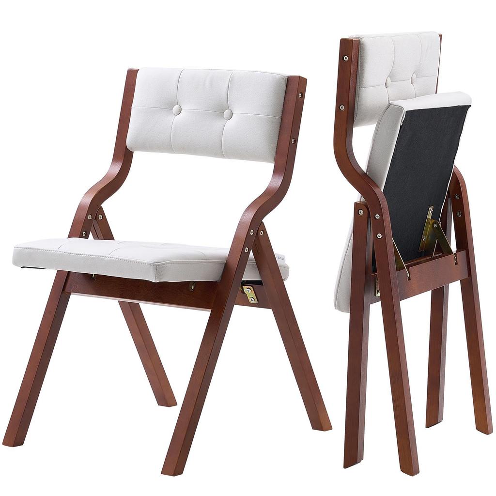 VEVOR Sillas Plegables de Madera con Cojín, Juego de 2, Silla Plegable Portátil con Cojín y Marco de Madera, Silla de Comedor Moderna Acolchada para Cocina, Oficina