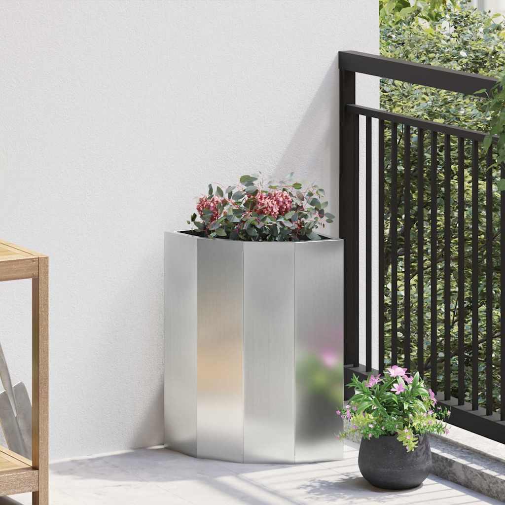 Corner Planter Silver 30 X 30 X 50 Cm Galvanized Steel