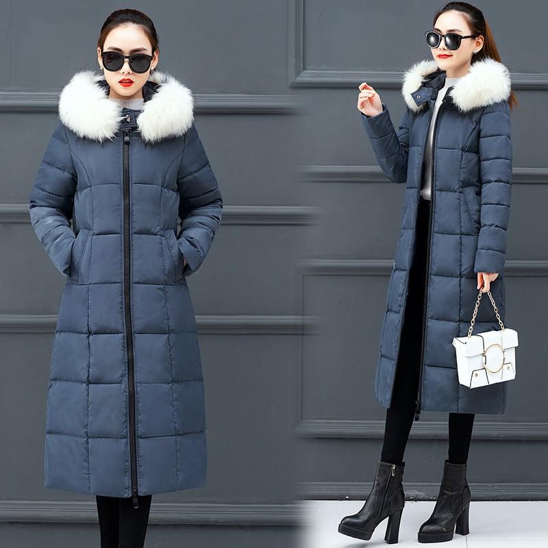 Womens Long Puffer Coat With Faux Fur Hood Winter Warm Plus Size Loose Fit