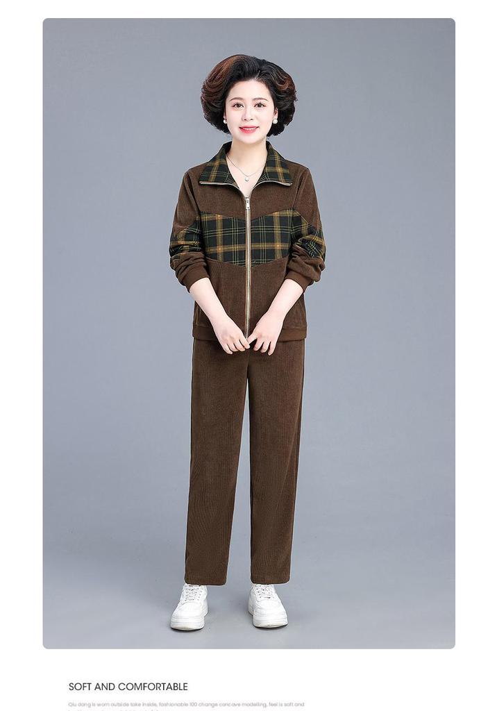 Spring Corduroy Sportswear Set for Middle-aged Women - 2025 Style Two-Piece Jacket Outfit