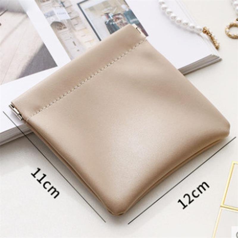 Leather Women Coin Purse Automatic Close Metal Shrapnel Mini Storage Bag Portable Lipstick Earbuds Card Key USB Solid Bag