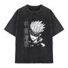 Gojo Satoru Jujutsu Kaisen Harajuku Anime Retro Gewaschenes T-Shirt Baumwolle Herren Streetwear Oversized Damen Kurze Ärmel Unisex