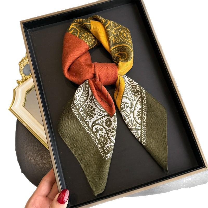 Korean Fashion Imitation Velvet Herringbone Pattern Cotton and Linen Small Square Scarf Silk Scarf Headscarf Shawl Travel Scarf Women's Scarf