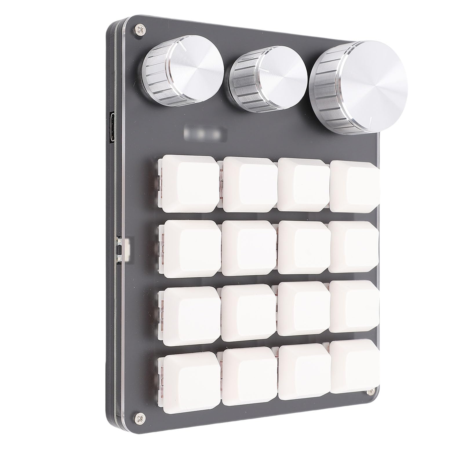 

Mini Macro Keypad, 16-Key One-Hand Programmable Keyboard with 3 Knobs, Portable Hot-Swappable Mechanical USB Wired Keypad for Gaming, Office, and