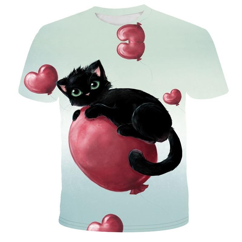 Summer Loose Plus Size Top Cute Cat Animal 3D Printing Comfortable Casual Creative Fashion Short Sleeved T-shirt S