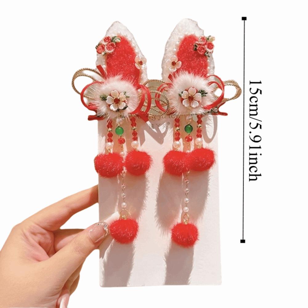 Gift Elegant Traditional Chinese Hair Clip Bow Hair Ball Tassel Hairpin Red Cute New Year Hair Accessory Celebration
