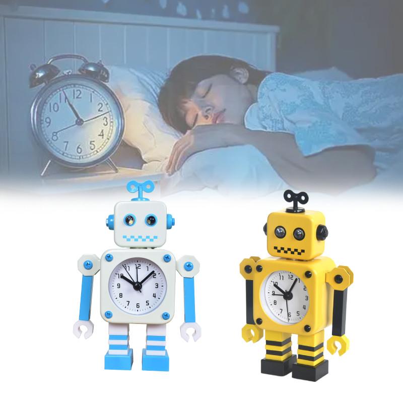 Alarm Cartoon Robot Clock Metal Casing Analog Hands Childrens Room Space Living