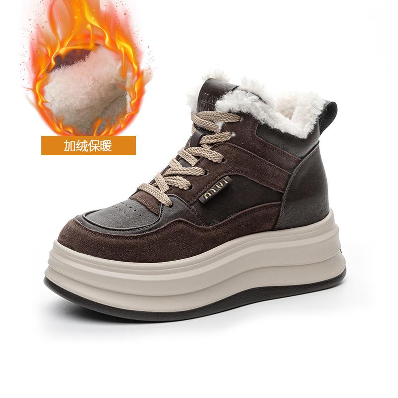 

New casual versatile thickened velvet warm heightening casual sports snow boots women s shoes thick baseplate shoes women 40 коричневий