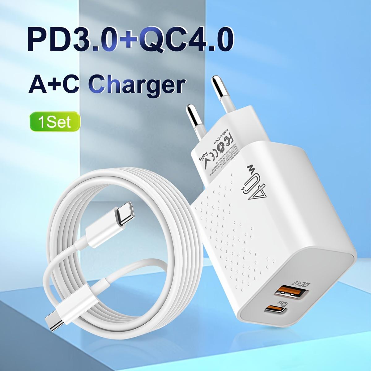 

[ЕС] Двойное зарядное устройство USB C 40 Вт для быстрой настенной зарядки, сетевой адаптер Type C, вилка Qc4.0, с кабелем Type C длиной 100,58 см для iPhone 16 1514 13 12 Pro Max для iPad Airpod Charger+ 1M C-c Cable