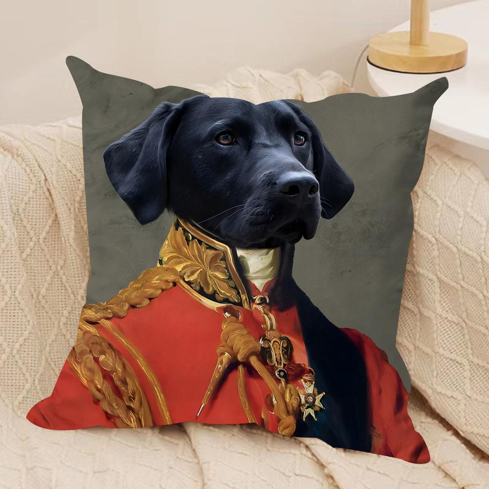 Renaissance Royal Dog Cushion Cover Silky Short Plush Invisible Zipper Dustproof Sofa Pillow Case for Home Decor