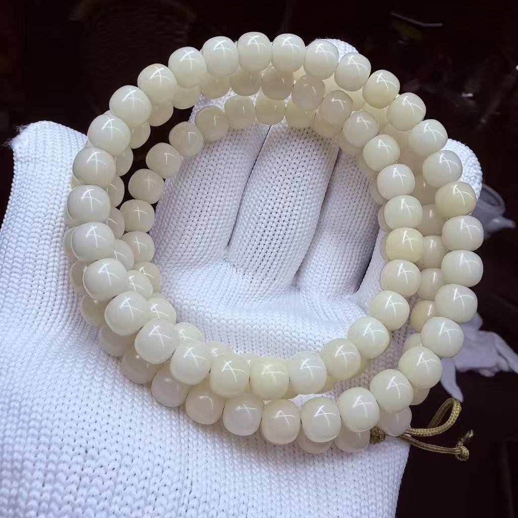 Natural High-Density Jade Bodhi Bead Bracelet - Unbleached, Heavy Handcrafted Cultural Plaything