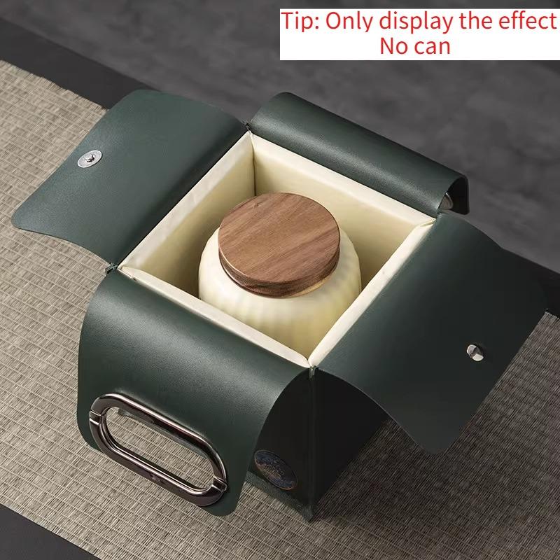 Solid Color Leather Tea Packa Empty Gift Box Longjing Black Teas Single Can Double Can Box Annual Meeting Gifts Earthquake-proof