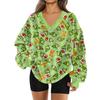 Women's Fashionable V-neck Christmas Printed Long Sleeved Casual Pullover Plush Warm Pocket Sweatshirt Top