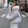 Womens Oversized Hooded Puffer Coat With Faux Fur Collar Winter Warm Thick Cotton Jacket Loose Fit Casual Outdoor