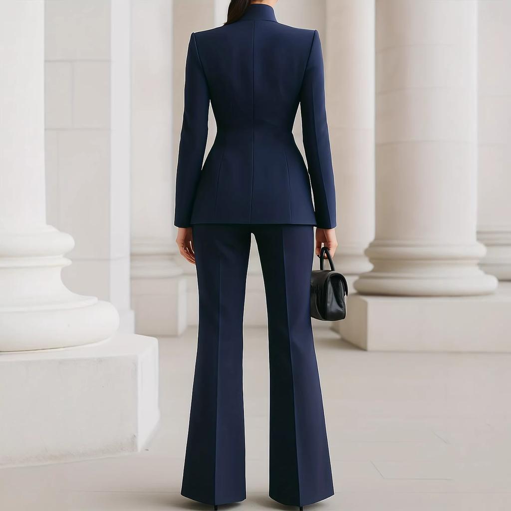 European and American Professional Suit High-end Temperament Stand-up Collar Single Buckle Slim-fitting and Thin Blazer with Micro-pull Pants Suit