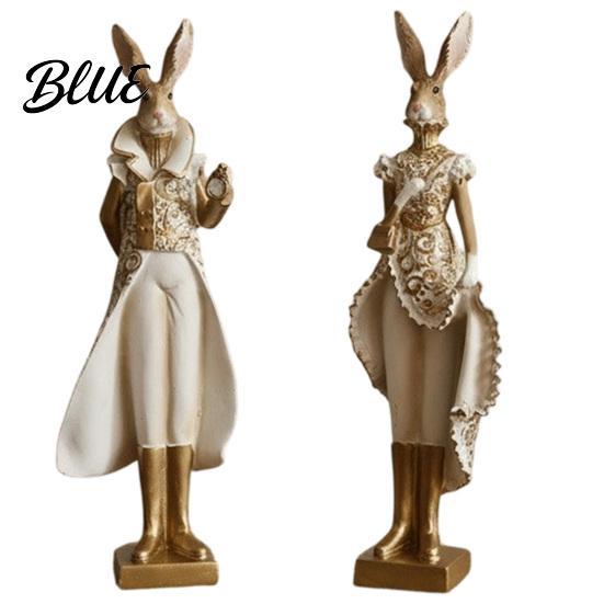 Small Animal Statues for Entryway Vintage Resin Mr & Mrs Rabbit Figurine, Dress Bunny Statues, Farmhouse Unique Aesthetic Room Accessories Country