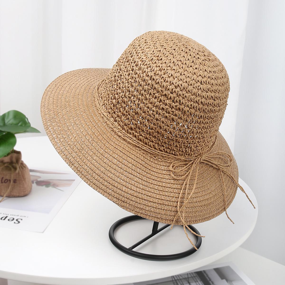 Damenstrohhut mit breiter Krempe: Faltbarer Sonnenschutz für den Strandurlaub L (58-60cm) khaki