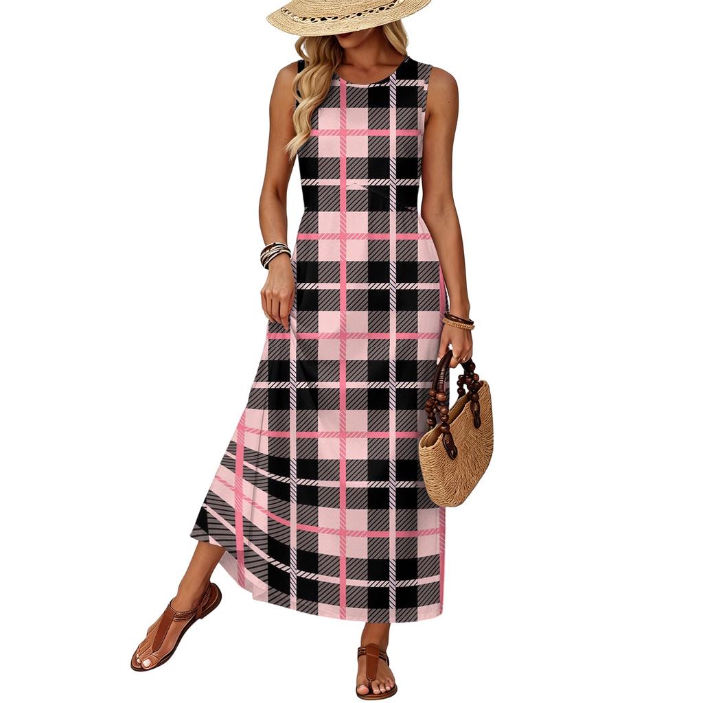 Women's Summer Dress Flowy Casual Midi Sundress with Pockets for Beach Vacation