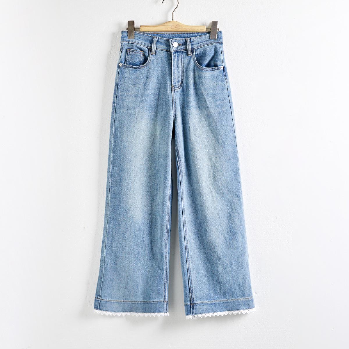 

Шанхайские женские джинсы Laneige с высокой посадкой, облегающего кроя, с широкими штанинами и кружевной отделкой, коллекция весна 2025. XL (Recommended for 60-65 kg) светло-синий