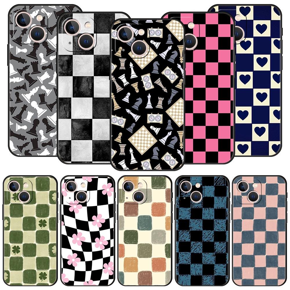 Checkerboard Checked Chess Board Luxury Phone Case For iPhone 17 Air 16 Plus 13 15 14 12 11 Pro MAX 7 8 SE Soft TPU Black Cover