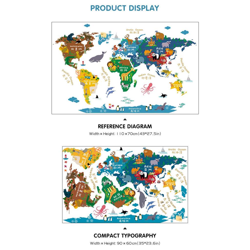 Buy Cartoon Animal World Map Wall Sticker Creative Kids Room Stickers ...