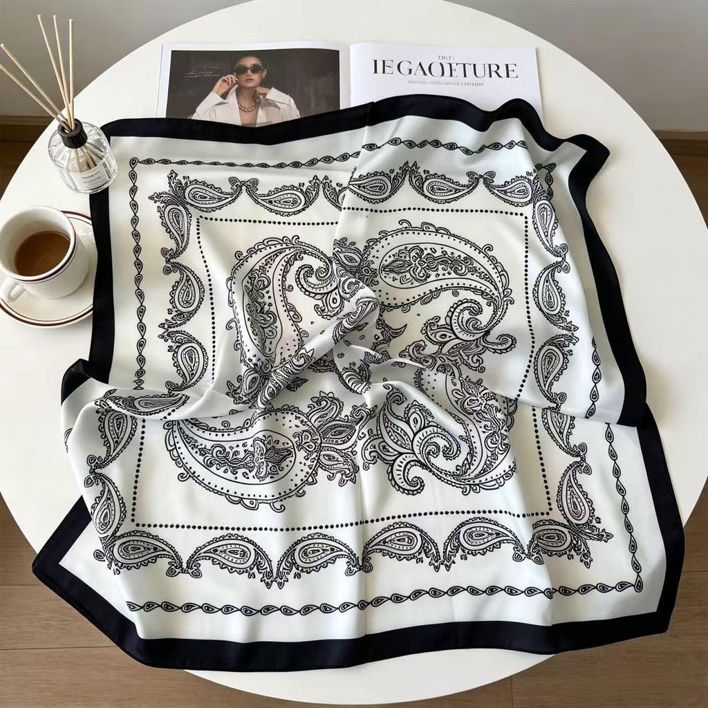 Elegant Women's Silk Scarf: Small, Imitation Silk, Spring & Autumn Neck Warmer, Japanese Style, Square Design.