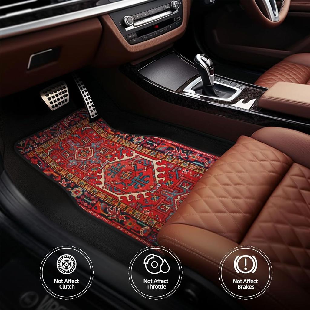 Car Floor Mats Set Of 4, Oriental Turkish Persian Carpet Front And Back Rug Mats Decorative Universal For Cars SUV Trucks Vans