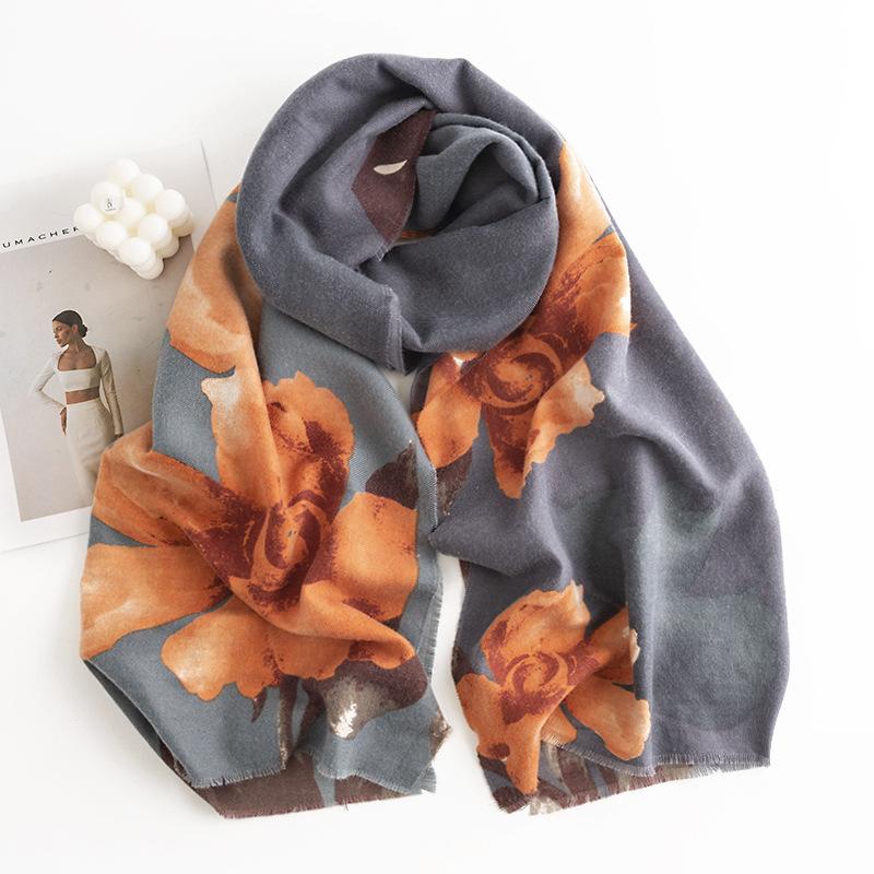Imitation Cashmere Scarf New Autumn and Winter Fashion Printed Shawl Scarf Women's Medium Length Thickened Warm Scarf