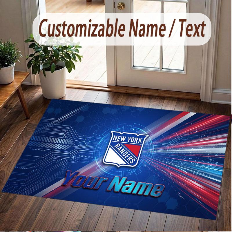 Custom Rug New York Rangers Pattern Print Name Text Soft Non‑Slip Floor Carpet for Home Indoor Decoration