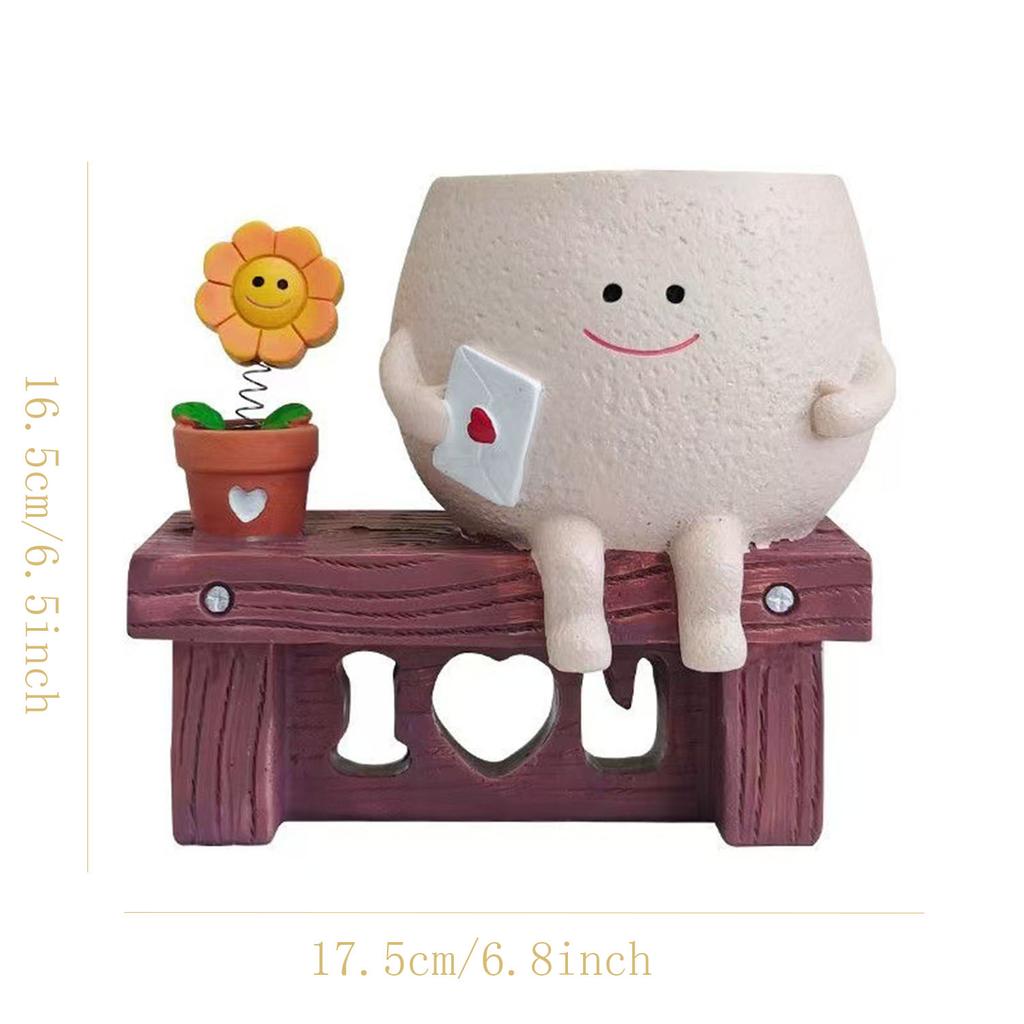 Smiley Face Swing Hanging Succulent Planter - Cute Balcony Garden Pot for Patio Courtyard Decoration Creative Cartoon-Style Plant Holder for Indoor