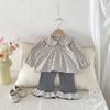 Autumn Baby Girl Fashionable All Over Print Shirt And Flare Pants Two Piece Outfit Set