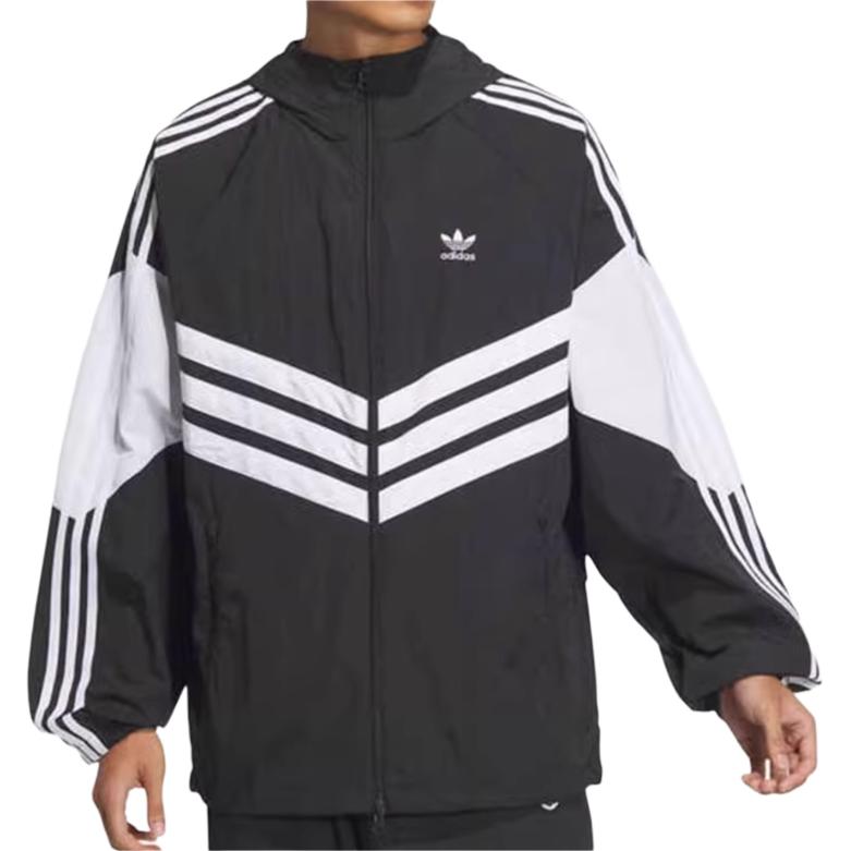 adidas Originals Adicolor Windbreaker Retro Three Stripes Logo Hooded Jacket Men Jacket Black JM7260