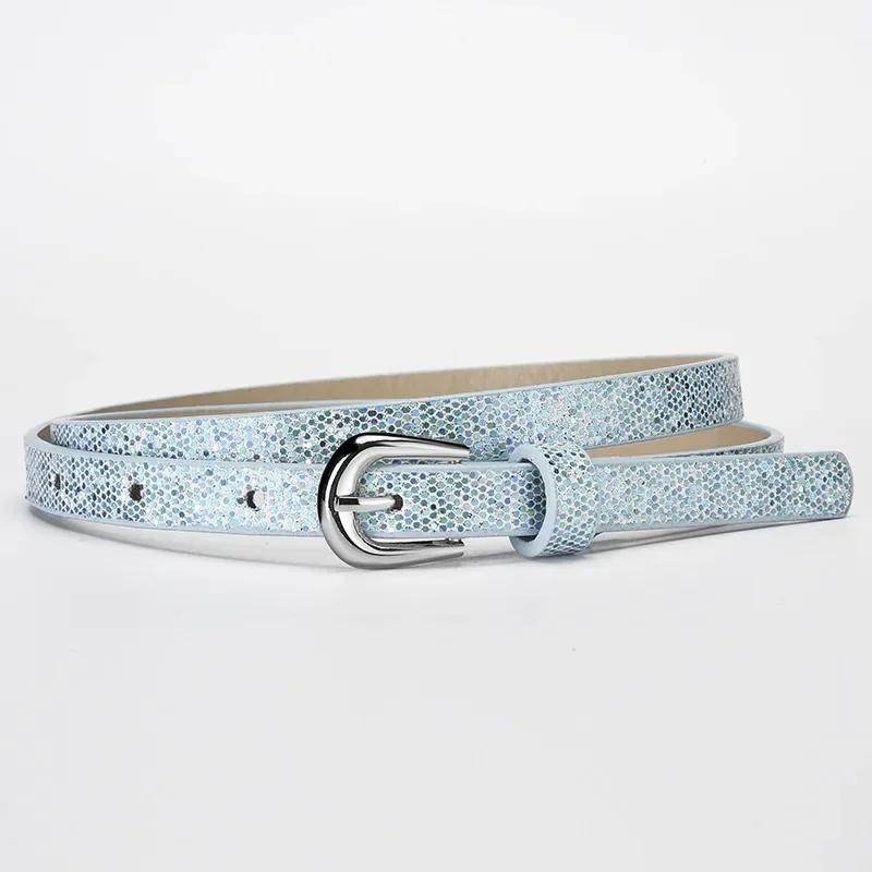 Beautiful Shiny Fish Scale Pattern Belts for Children 90cm Shimmering Powder PU Belts Girl Student Belts