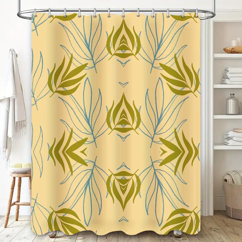 Modernes Badezimmer-Dekor Mit Trendigem Geometrischem Blattmuster Ein Must-Have Duschvorhang-Set Für Ihr Heim-Badezimmer (189X205Cm)