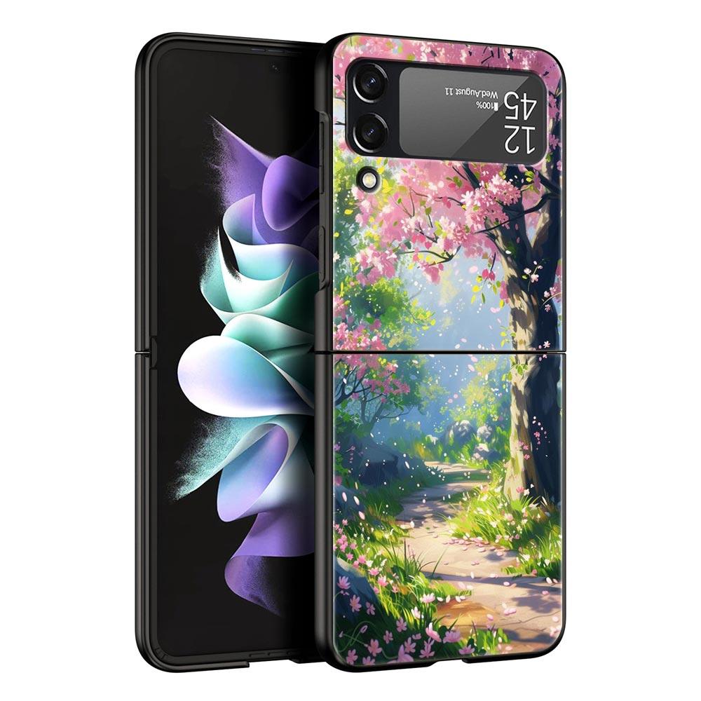 

Landscape Art Phone Case For Samsung Galaxy Z Flip3 Flip4 Flip5 PC Bumper Shell For Z Flip 3 4 5 Black Hard Folding Back Cover Galaxy Z Flip 5