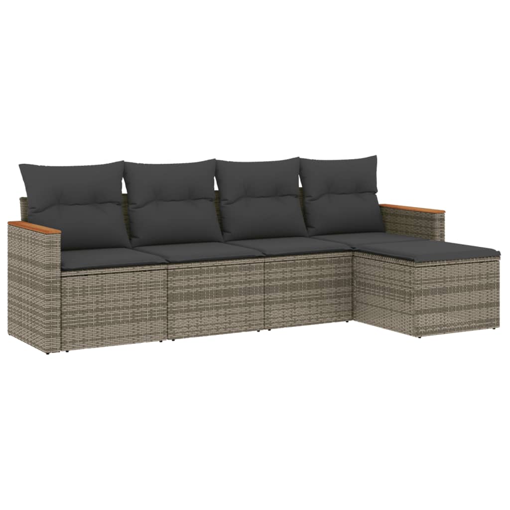 Vidaxl 5-Cz. Garden Lounge Set, Cushions, Grey PE Rattan