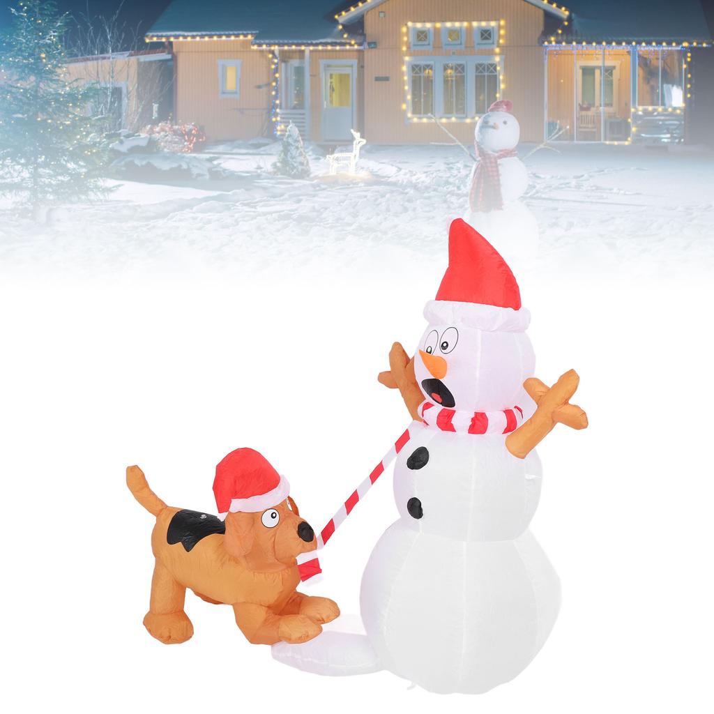 3.6ft Inflatable Snowman with Bite Dog White LED Lights Garden Yard Decorations IP44 Water Resistant