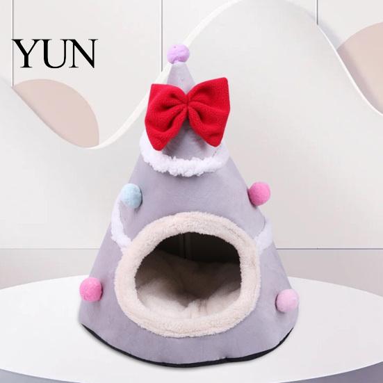 Cozy Winter Pet Bed Christmas Tree Cat Bed, Plush Cave with Removable Cushion, Non-slip Warm Enclosed House Bottom, for Indoor Cats Kittens