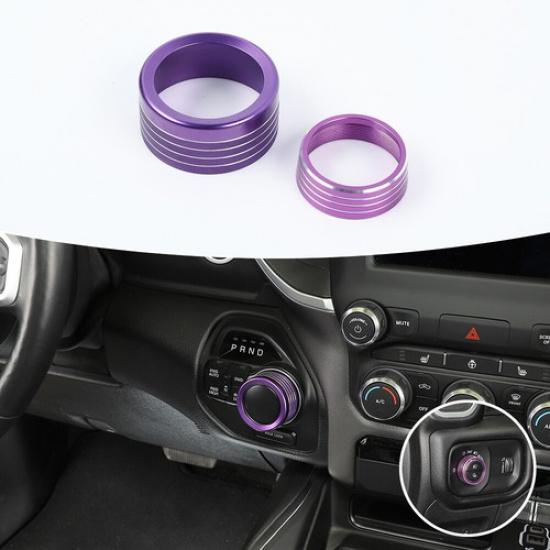 Headlight & Gear Shift Switch Knob Trim Decor Ring For Dodge RAM 1500 18+ Purple