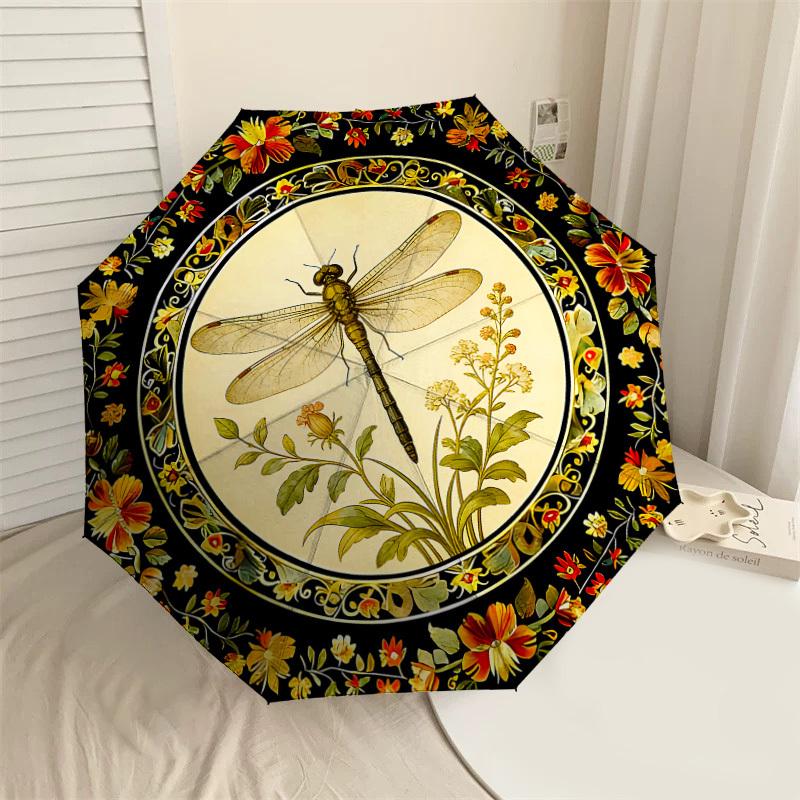 

1PC Dragonfly Floral Umbrella-8-Rib Reinforced, Automatic Open, Lightweight & Durable, Cute Fashion Accessory for Outdoor, Beach or Casual Use, Beach