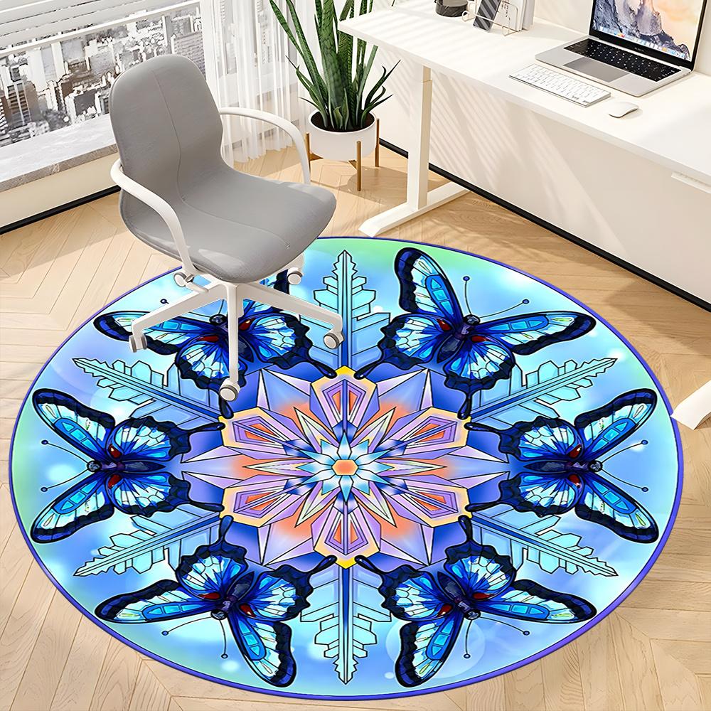 1pc Butterfly Snowflake Office Round Area Rug, Indoor Mat Suitable ForOffice, Under Office Chairs Bedroom Living Room Home Decor, Room Deco q057