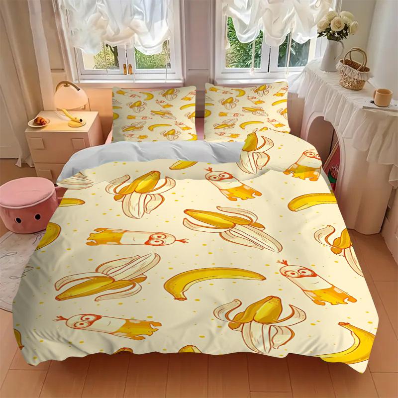 Banana Owl Print 3Pcs Bedding Setduvet Cover With 2 Bedropillowcase Home Birthday Gift