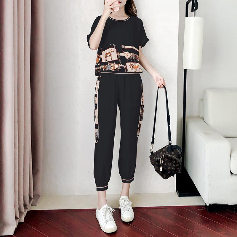 

Повседневный модный спортивный костюм Новая летняя одежда Темпераментный и модный стиль богини Летний комплект из двух предметов 4XL чёрный